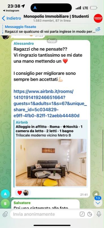 Uno studente chiede consigli sulle foto di un nuovo annuncio a Roma, vicino Metro B